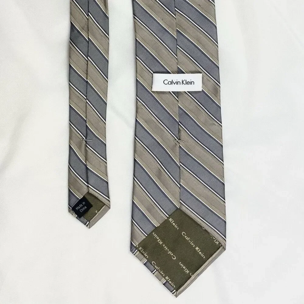 Calvin Klein Men's Pointed Tie Stripped Light Brown Excellent Used Condition
